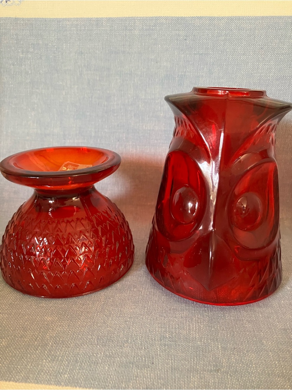 Fairy Light Vintage Viking Glass -Ruby Red Owl Fairy Lamp 7” tall - Picture 6 of 11